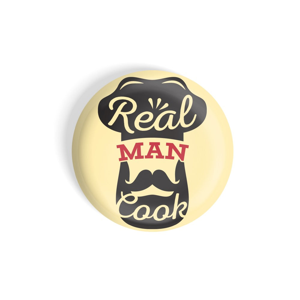 dhcrafts Round Fridge Magnet Yellow Food Lovers Real Man Cooks D4 Glossy Finish Design Pack of 1 (58 mm)